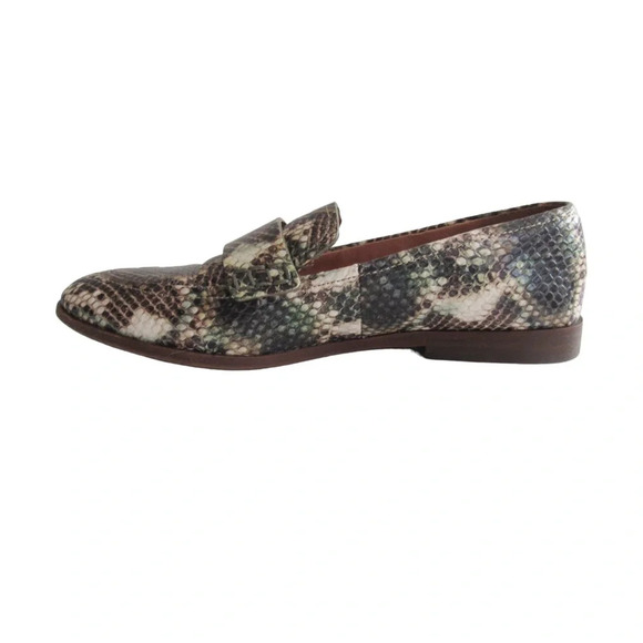 Madewell The Alex Loafer In Snake Embossed Leather Size 5.5 Brown Green Flats - Picture 2 of 10
